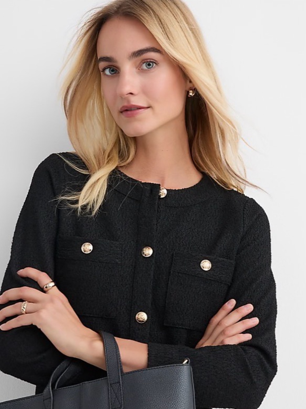 LOFT Petite Tweed Button Mini Pocket Dress